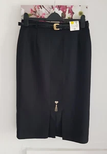 Vintage Black with Gold Embroidered Heart Pencil Midi Skirt, UK Size 14 New C&A - Picture 1 of 13