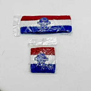 Diadema y Pulsera PBR Terry Pabst Cinta Azul Cerveza a Rayas Rojo Blanco Azul Nuevo - Imagen 1 de 6