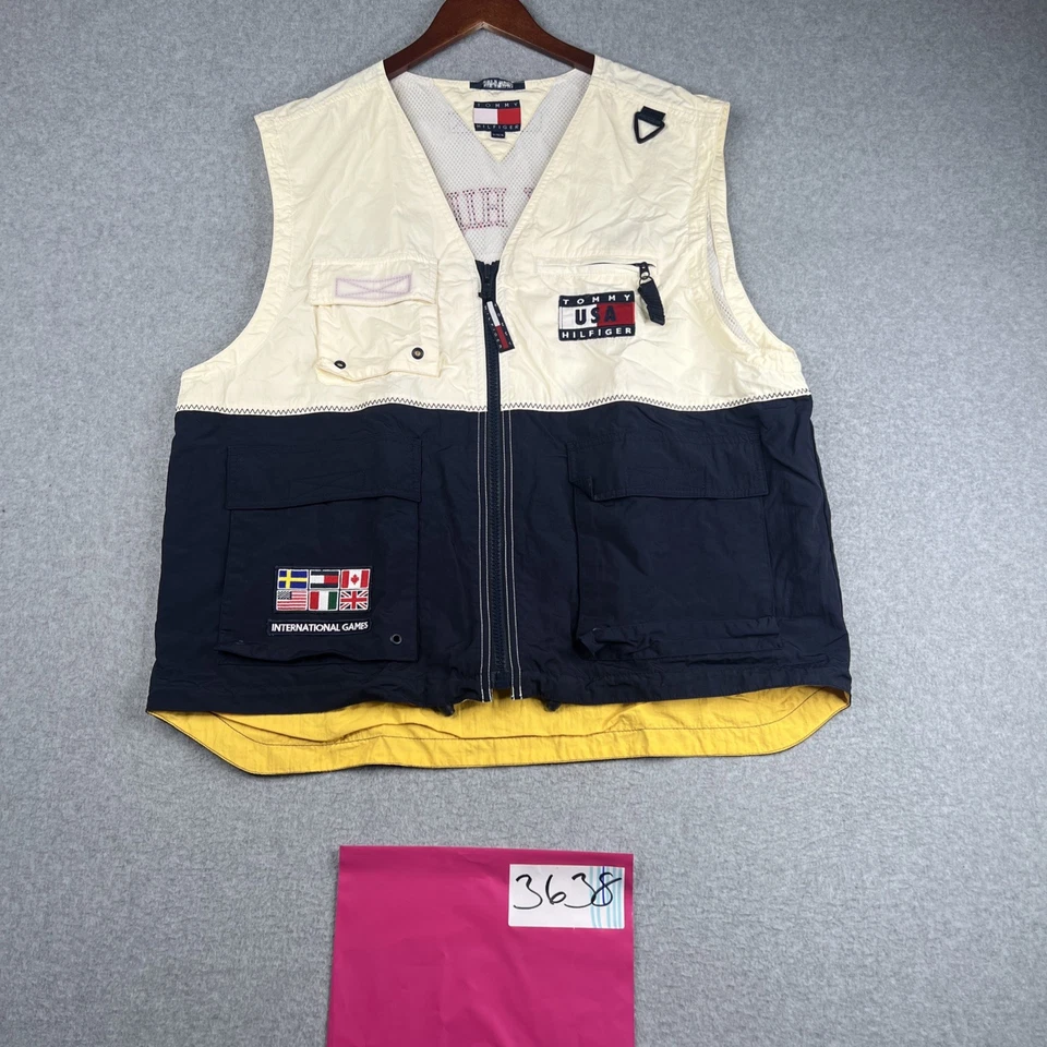 Vintage Tommy Hilfiger Sailing Vest International Games USA XL Blue White Mens - Image 1 of 4