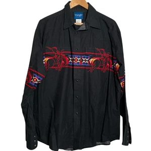 Camicia Wrangler Vintage Uomo Taglia XL Brushpopper Cavalli Tela Rodeo Aztec Bronco - Foto 1 di 5