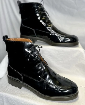 SALVATORE FERRAGAMO Women’s Black Patent Leather Lace-up Ankle Combat Boots; 8.5 - Image 1 of 4