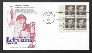 FIORELLO LAGUARDIA NEW YORK CITY MAYOR 1933-46 FLEETWOOD 1972 FDC PLATE#BLOCK UN - Picture 1 of 1