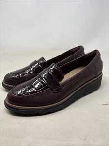 Clarks Women’s Size 8.5 M Sharon Gracie Plataform Loafers Burgundy - Picture 1 of 9