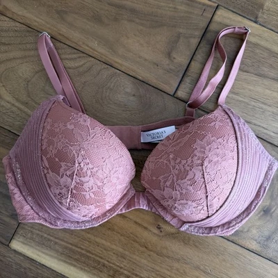 Sujetador push up Victoria's Secret Dream Angels 36B rosa polvorienta encaje jengibre Foto 1 de 4