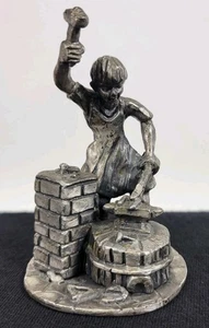VINTAGE PEWTER BLACKSMITH BOY FIGURINE - Picture 1 of 4