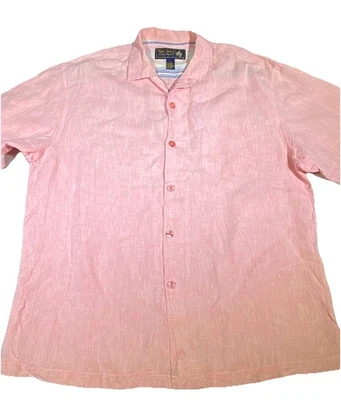 Nat Nast Luxury Shirt Men’s Large Light Pink Linen Short Sleeve Button Up Camp - Image 1 of 4