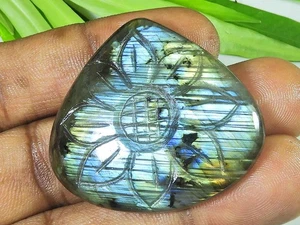 Natural Labradorirte Carving Heart Mineral Cabochon Loose Gemstone 37X41MM - Picture 1 of 9