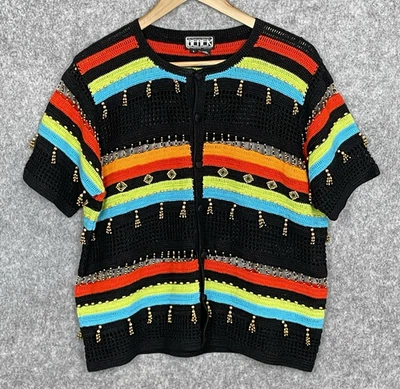 VTG 90s Berek Takako Sakon Boho Tribal Beaded Cardigan Womens L Maximalist 3D - Image 1 of 4