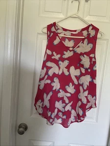 Lush Pink White Sleeveless Blouse Top V Neck Large Longer In Back - Picture 1 of 4