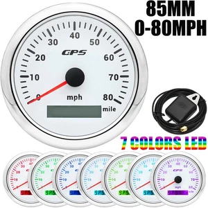 85mm White GPS Speedometer 0-80MPH Gauge for Motorcycles Boat Car Waterproof - Picture 1 of 13