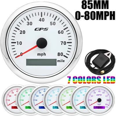 85mm White GPS Speedometer 0-80MPH Gauge for Motorcycles Boat Car Waterproof - Image 1 of 4