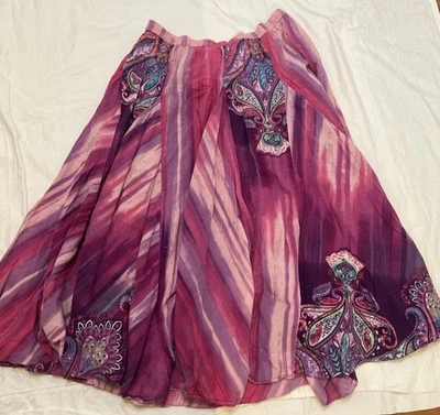 Maxi Falda Phool India Boho L Rosa Púrpura Tie Dye Paisley Festival Campesino Gitano Foto 1 de 4