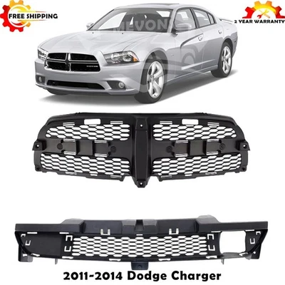 Conjunto de rejilla de parachoques delantero y kit de rejilla inferior para Dodge Charger 2011-2014 Foto 1 de 4