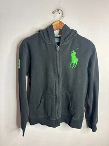Polo Ralph Lauren Boys Full Zip Hoodie Sweater Big Pony Size Large Black 6450 - Picture 1 of 7
