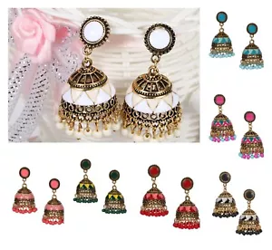New Indian Pakistani Bollywood Gold Dangle Jhumka Earrings Boho Jhumki Jewellery - Picture 1 of 10