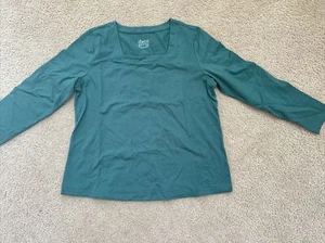 denim co. perfect jersey Long Sleeve Square Neck Sz Large In Color Deep Pine - Picture 1 of 6