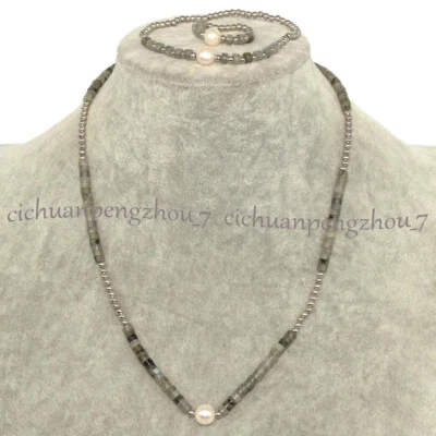 Juego de anillos collar pulsera espaciador de perlas blancas rondelle gris 2x4 mm Foto 1 de 4