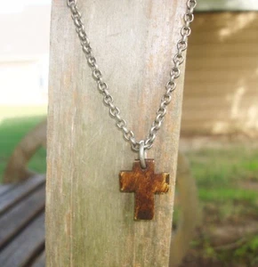 Rustic faux Wood Wooden Cross Necklace - Picture 1 of 5