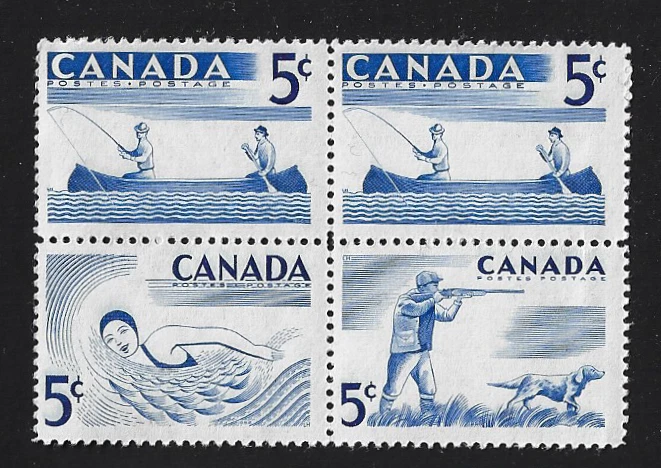 Canada — Block of 4 — Recreation Sports: Fishing, Swimming & Hunting #365i-7 MNH - Image 1 of 1