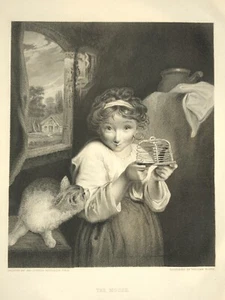c. 1880er Jahre The Mouse Sir Joshua Reynolds Roffe antik Gravurdruck Selmar Hess - Bild 1 von 11