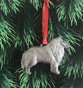 Zinn Collie Lassie Hund Welpe Silber Metall Christbaumschmuck - Bild 1 von 2