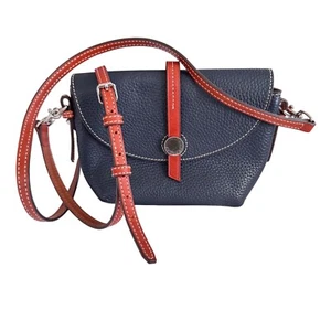 Dooney&Bourke Cambridge Crossbody SaddleBag Pebble Dark Blue Leather 5.75x7.5x3" - Picture 1 of 19