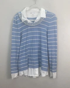 Charter Club Striped Faux Pearl-Collar Sweater Womens. Size Large - Picture 1 of 8