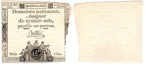 France 15 Sols P#A69b (23.05.1793) Domaines Nationaux AUNC - Picture 1 of 1