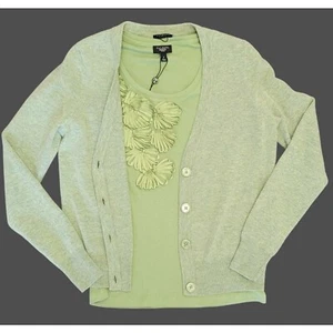 Talbots Womens Two Piece Jacket Set Green Top & Cardigan Lambswool Size P - Picture 1 of 5