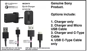 Genuine Sony UCH 12 Quick 3.0 Mains Charger & USB Cable for Sony Xperia Mobiles  - Picture 1 of 19