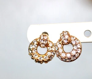 Vintage Roman Pave Rhinestone Door Knocker Pierced Earrings - Picture 1 of 6