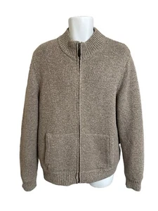 LL Bean Men's M Lambs Wool Beige Sweater Full Zip Flannel Plaid Lined 500921 - Picture 1 of 8
