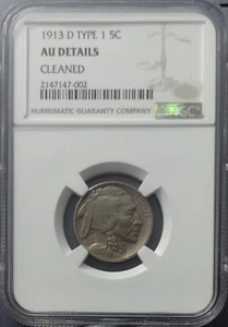 1913 D Buffalo Nickel ~ Type 1 ~ NGC AU Details Cleaned ~ Scarce Early Denver - Picture 1 of 4