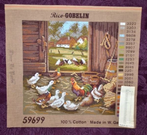 Rico-Gobelin Needlepoint Tapestry Farm Canvas-Rooster-Chickens-Ducks-Barn-CLEAN - Picture 1 of 2