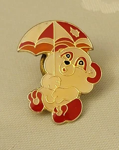 Vintage Retro Red/Marzipan Bear Holding Umbrella Enamel Lapel Pin - Picture 1 of 4