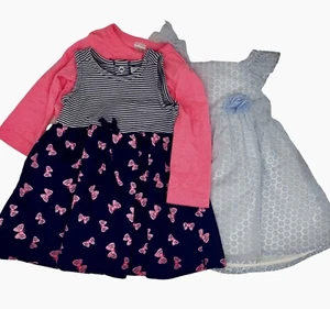 Lot 2 Baby Girls Dresses 6-9 Months Carter’s Navy & Pink Jacket Blue Formal VGC - Picture 1 of 12
