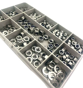NYLOC NUTS, FULL NUTS & WASHERS ASSORTED 255 PIECES KIT A2 STAINLESS M4 M5 M6 - Picture 1 of 6