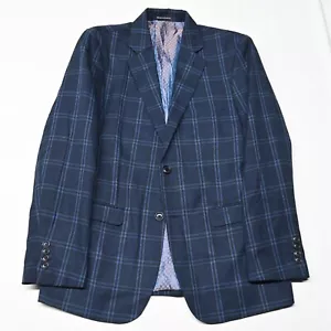 Bachrach 40R Navy Blue Plaid Check Wool Mens Blazer Sport Coat Suit Jacket - Picture 1 of 12