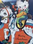 Vintage Christmas Card MCM Puppy Dog Diecut Art Deco Horse cowboy Boots