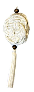 Chinese Knot Tassel , White & Brass, 12"L x 4" W Vintage RayonFashion/Christmas - Picture 1 of 3