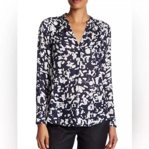 VINCE Confetti Silk Blouse 6 Popover Blue White - Picture 1 of 8