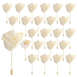 24pcs Beige Rose Boutonnieres Pins for Formal Party - Picture 1 of 7