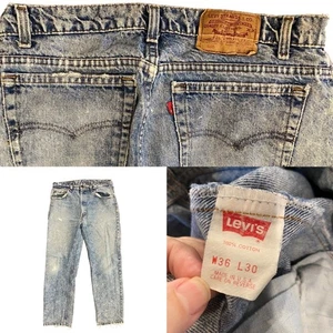 Levi's 505 Jeans Vintage Acid Wash Denim 36x30 Fit 33x29 80er Patch Rot Fledermaus Flügel - Bild 1 von 13