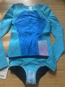 NWT Ivivva (girls Lululemon) Swimsuit Sz 7 Rash guard Bikini Blue Black - Picture 1 of 14