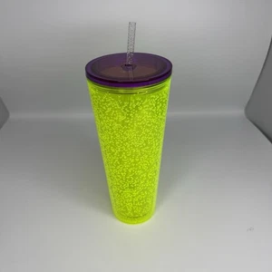 2023 Starbucks Summer Neon Yellow Lime Bubbleseed 24 oz Venti Tumbler Cold Cup - Picture 1 of 4