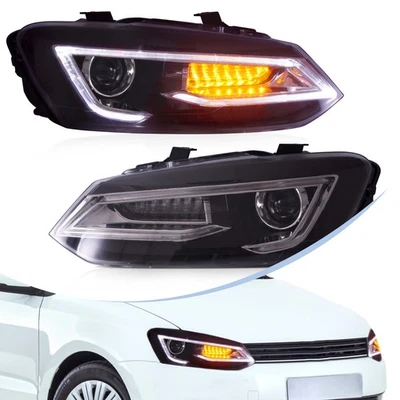 2*VLAND LED DRL Headlights for 2011-17 VW Polo MK5/V Saloon Hatch W/Sequential