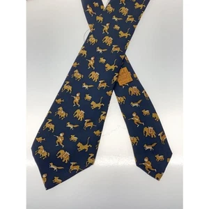 HERMES Neck tie Navy Blue Silk Logo japan seller N0201 26 Made in France - Picture 1 of 3