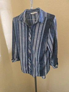 Nygard Blue Striped Button Up Long Sleeve Top - Picture 1 of 3