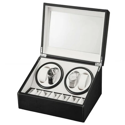 Caja de almacenamiento enrolladora de reloj de cuero y madera con rotación automática 4+6 Foto 1 de 4