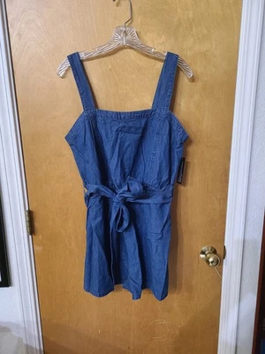 Mameluco Halter Derek Heart Denim Azul, Cintura con Volantes, Para Mujer Talla Grande, NUEVO Foto 1 de 4